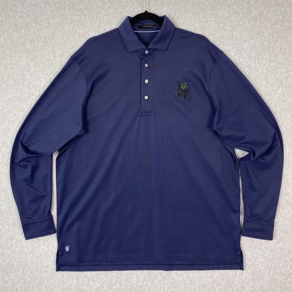 Greyson Shirt Mens XL Navy Blue Golf Long Sleeve Polo Shirt Logo